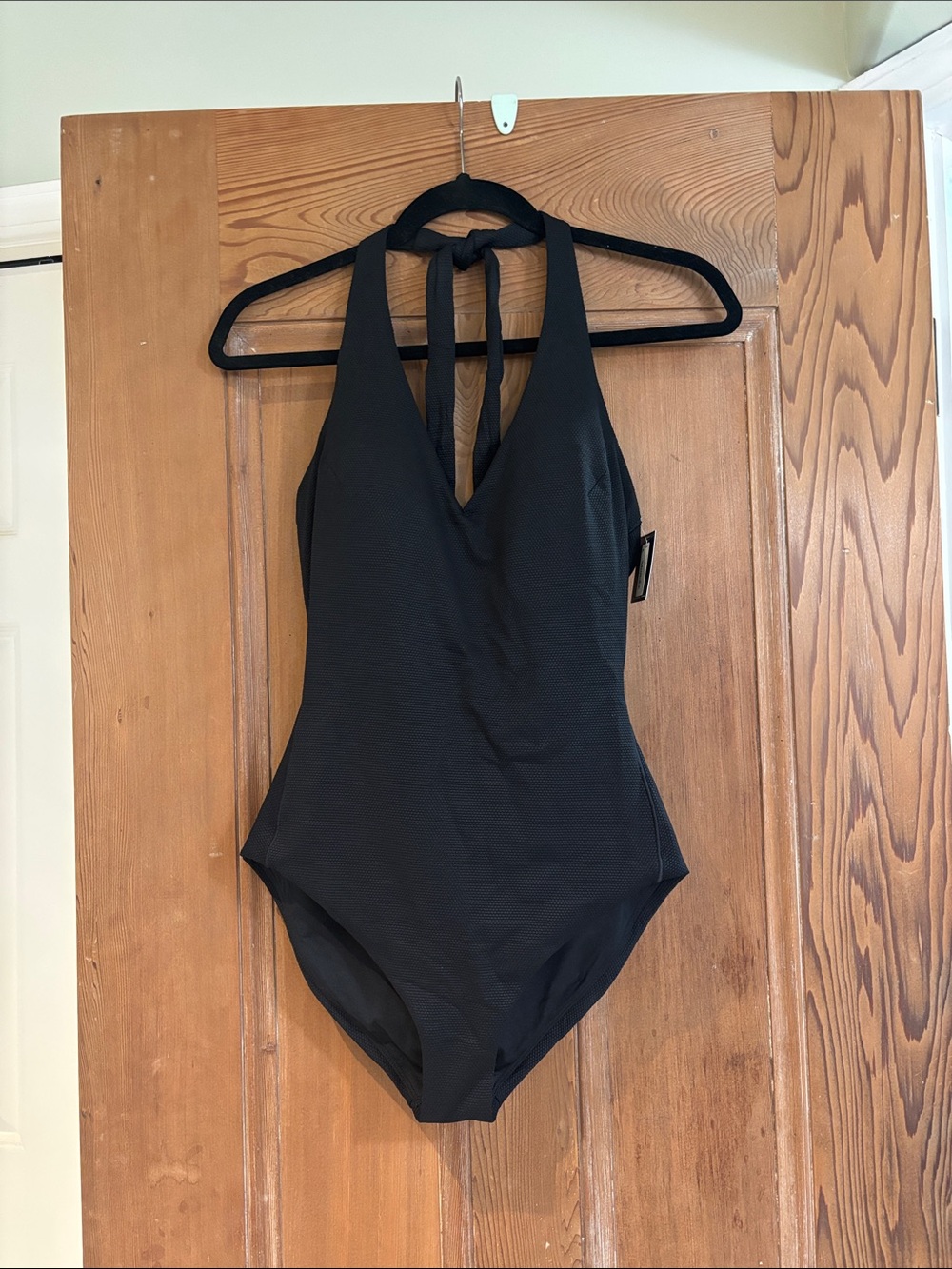 NWT SPANX Black Halter V-Neck One-Piece Swimsuit Size Medium